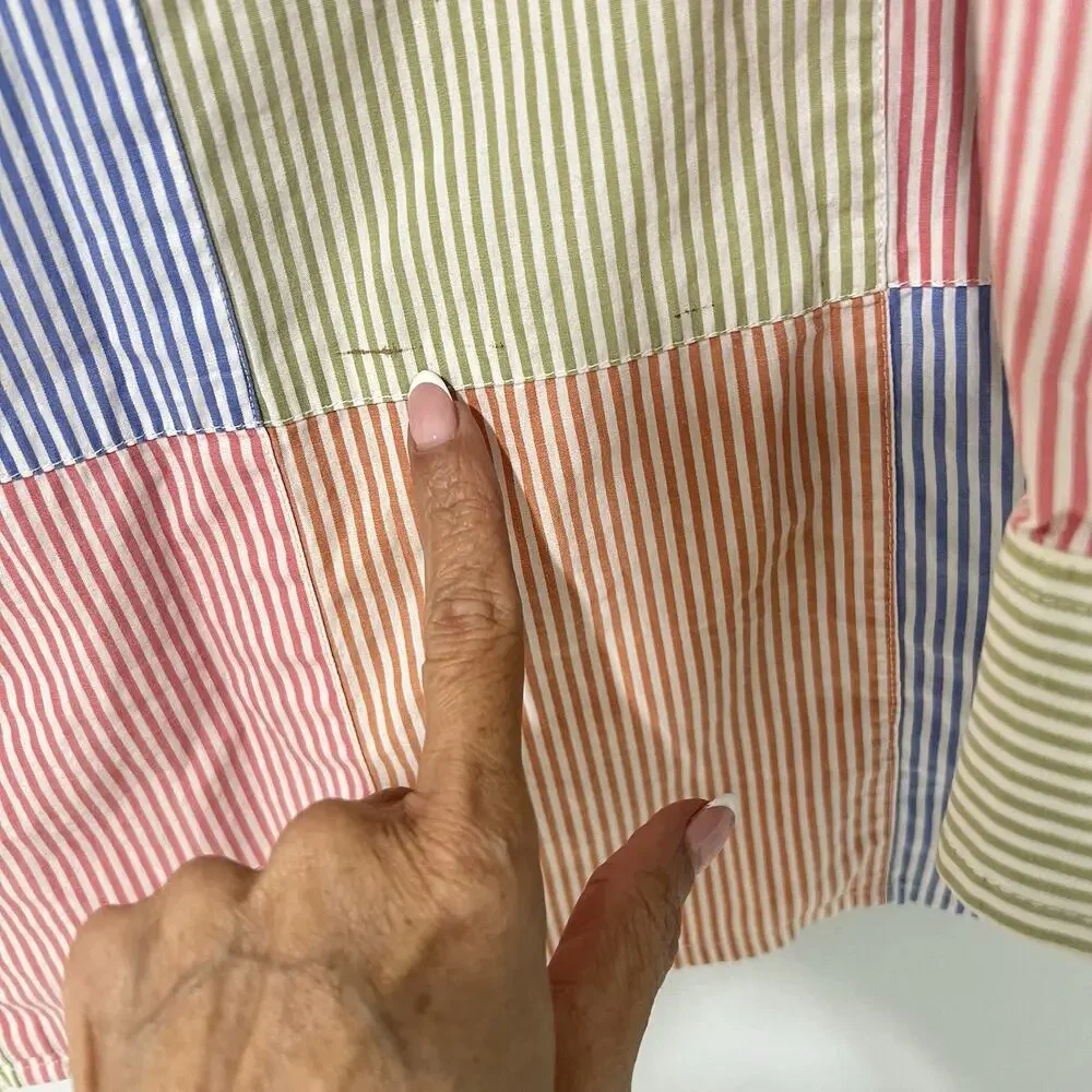 Vintage 90’s J.Crew Oarsman Tag Patchwork Button Up Shirt Mens L Tall Striped